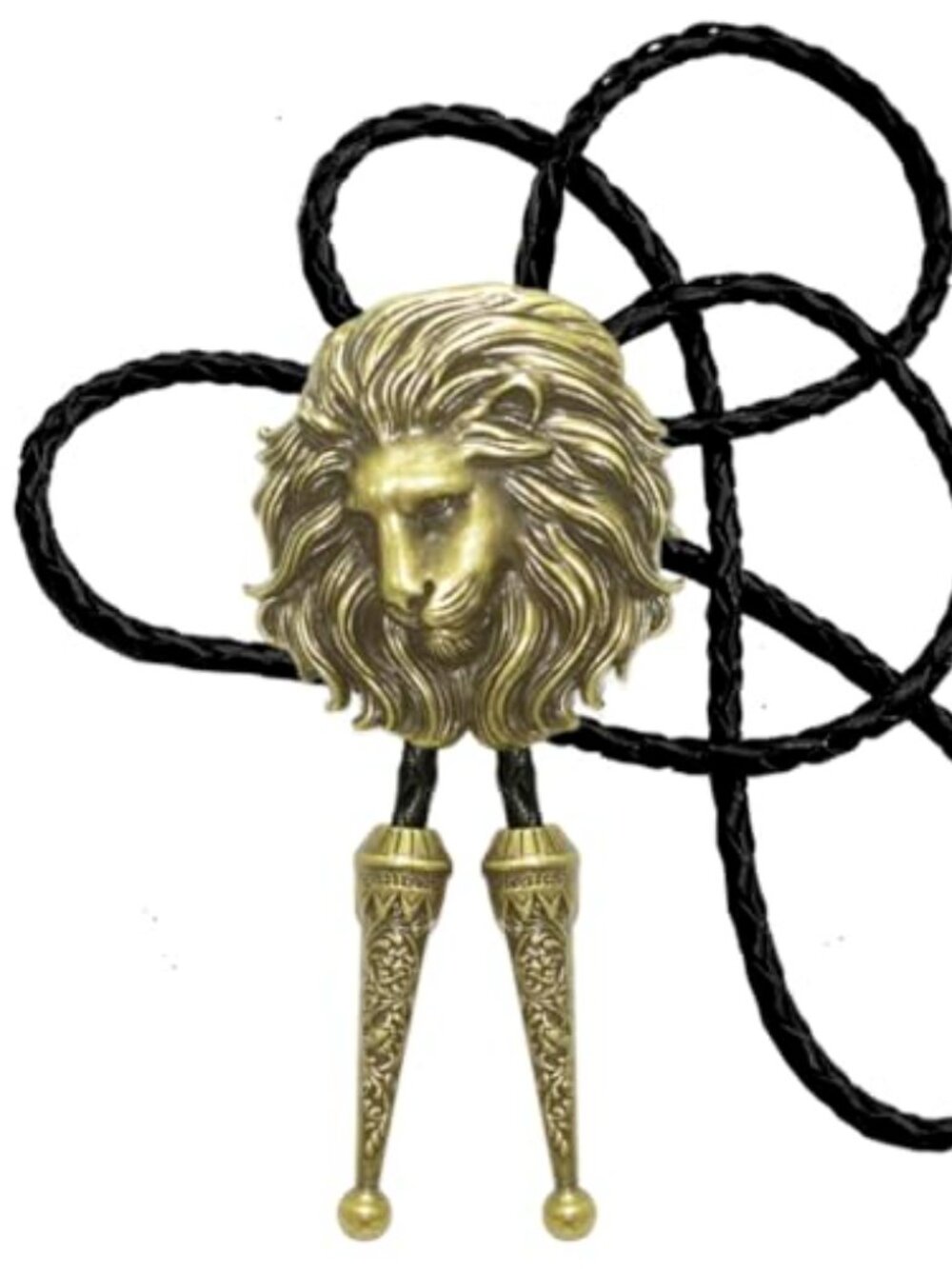 Lion Head American Pride Western Bolo Tie | Cowboy Style, Genuine Cowhide Rope